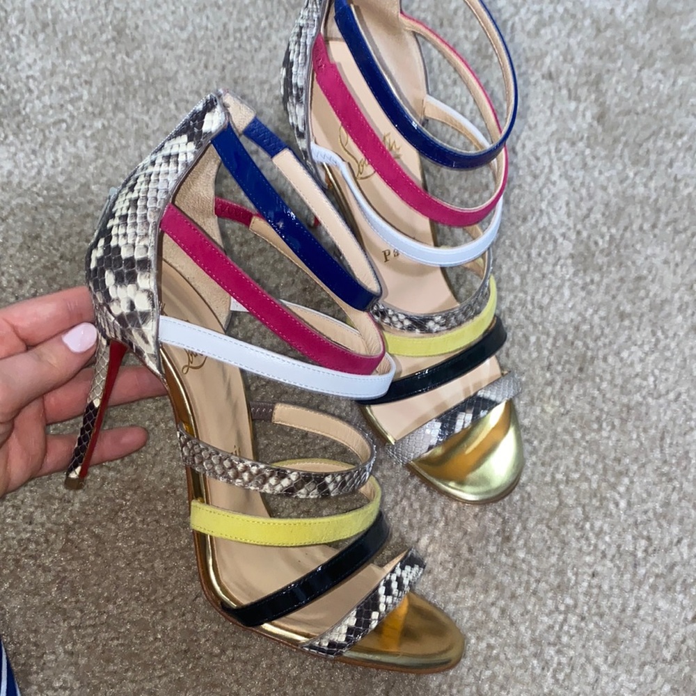 CHRISTIAN LOUBOUTIN Mariniere 100 Multicolor Strappy Python Sandals